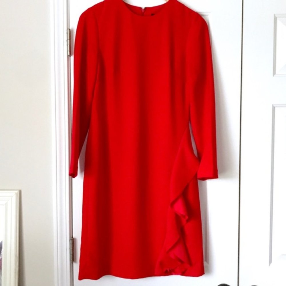 Banana Republic Red Dress with Long Sleeves and Ruffle Detail